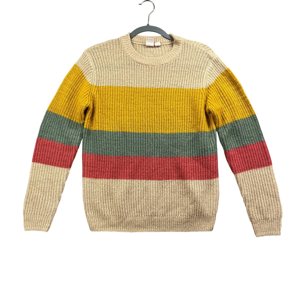 Roxy Sweater Womens XS Beige Striped Acrylic Knit Crewneck Casual Pullover
